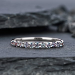 Alexandrite Wedding Band, Vintage White Gold Alexandrite Matching Band, Half Eternity Art Deco Engagement Anniversary Promise Ring for Women
