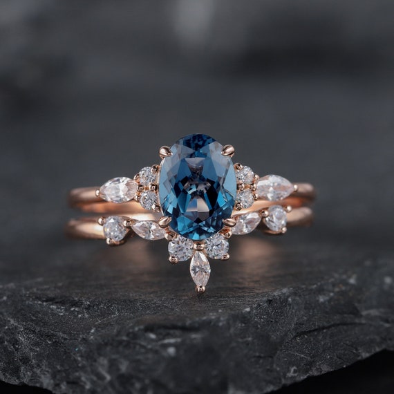 Vintage Oval Cut London Blue Topaz and Moissanite Engagement - Etsy