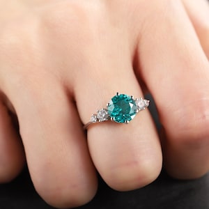 Platinum Neon Blue Paraiba Tourmaline Engagement Ring, Unique 3CT Green Bluish Tourmaline Wedding Ring, White Gold Promise Ring for Women image 6