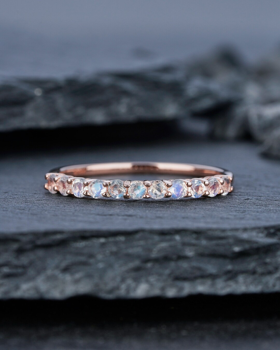 Moonstone Wedding Band, Half Eternity Moonstone Matching Band, Vintage ...