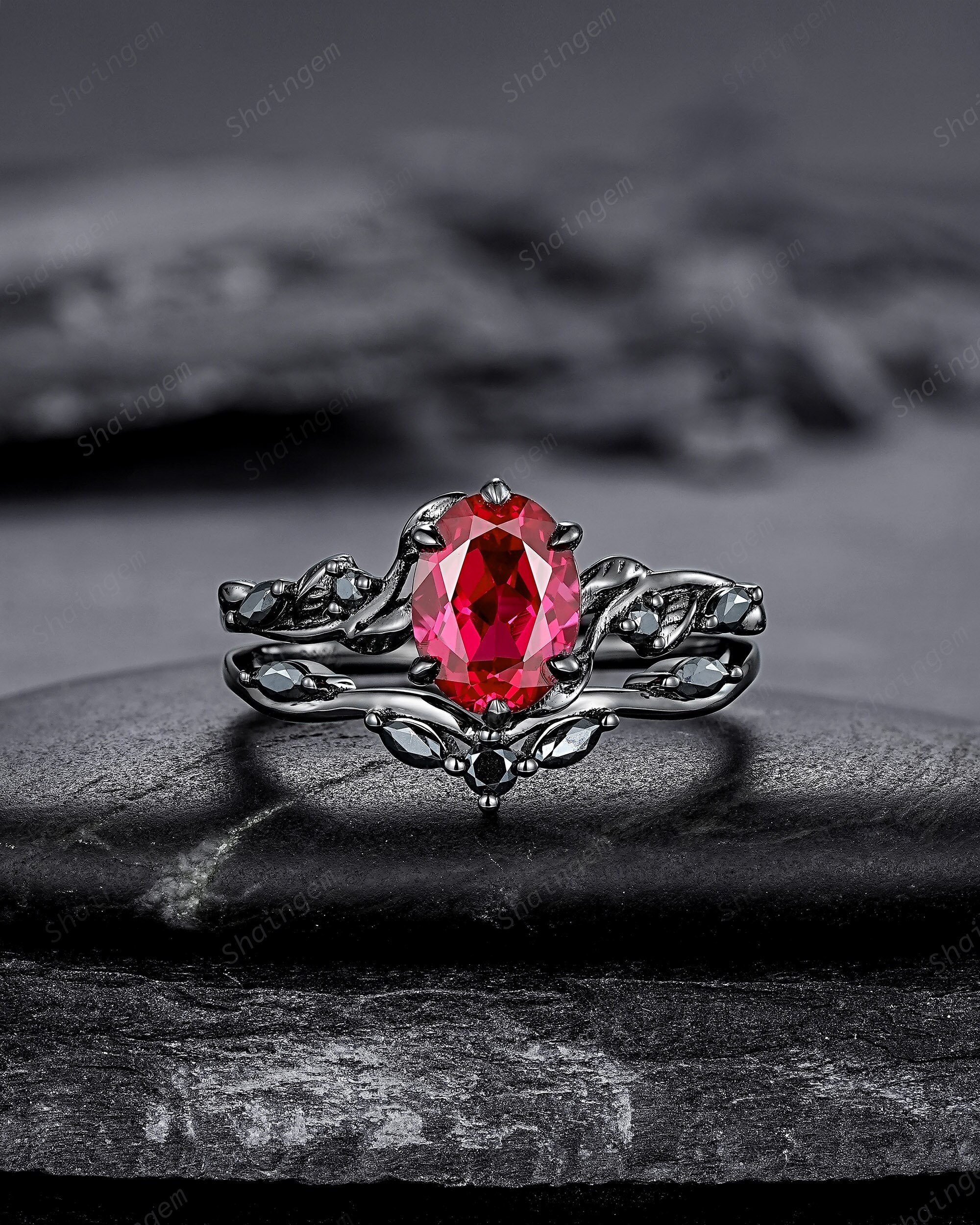 Black ruby engagement ring outlet