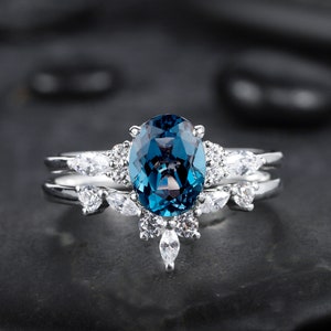 Vintage Oval Cut London Blue Topaz and Moissanite Engagement - Etsy