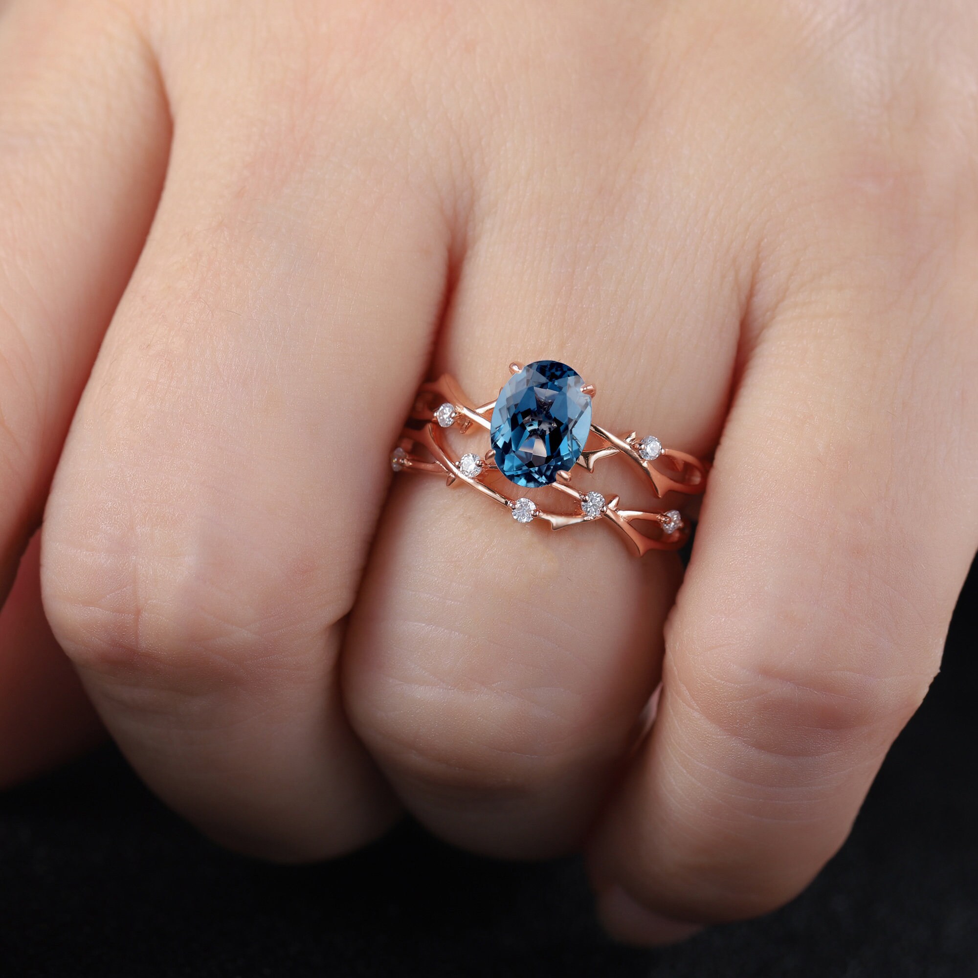 Gem Stone King Sterling Silver Ring – London Blue Topaz & Lab Diamond, Birthstone, Size 5-9