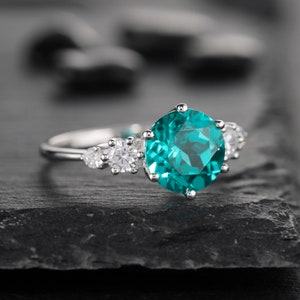 Platinum Neon Blue Paraiba Tourmaline Engagement Ring, Unique 3CT Green Bluish Tourmaline Wedding Ring, White Gold Promise Ring for Women image 2