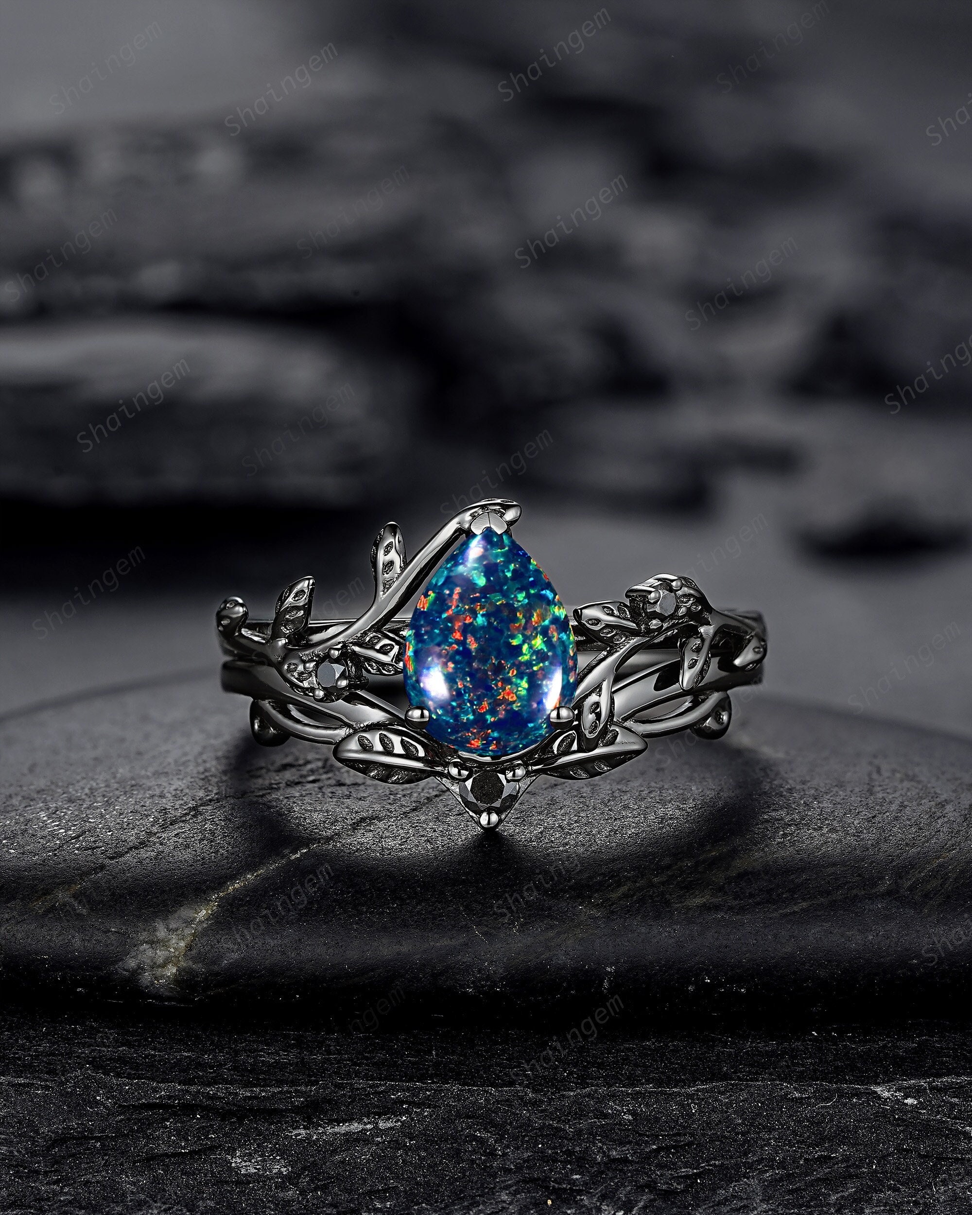 Black opal wedding rings sale