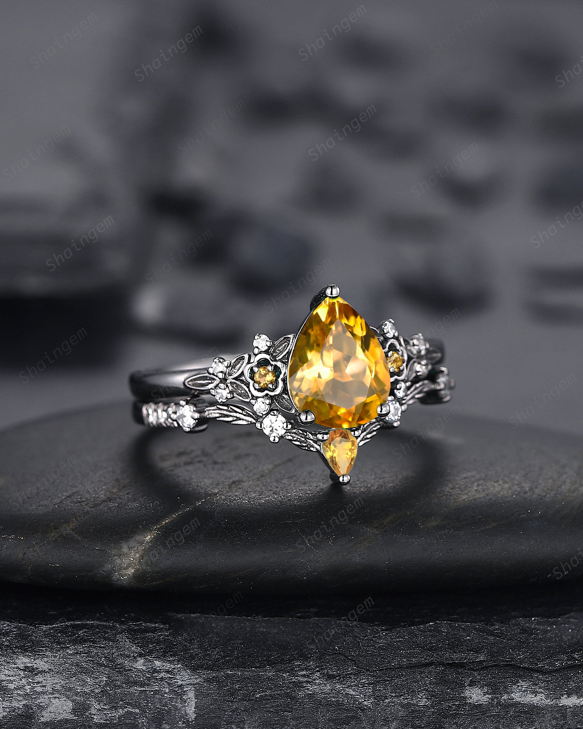 アスティエ　クリスマスオーナメント　ENGAGEMENT RING BLACK Oval 8x6mm Natural Black Onyx Engagement Ring Set, Christmas Gift