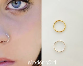 Thin Nose Ring,Nose Piercing,Hoop Body Jewelry,Nose Jewelry,Thin Discreet Nose Ring,Thickness 0.81mm (20 Gauge)