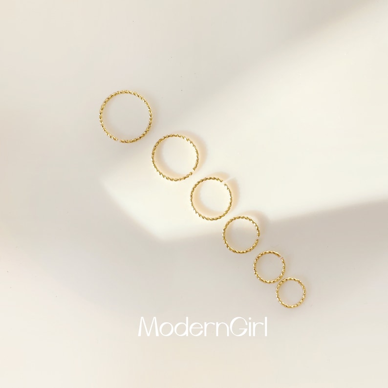 Thin Nose Piercing Hoop,Small Nose Ring,Gold Sterling Silver Nose Jewelry,Nose Piercing,Textured,Twisted,Thickness 0.64mm 22 Gauge image 7
