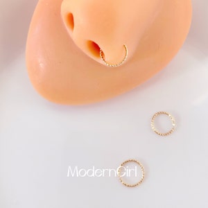 Thin Nose Piercing Hoop,Small Nose Ring,Gold Sterling Silver Nose Jewelry,Nose Piercing,Textured,Twisted,Thickness 0.64mm 22 Gauge image 1
