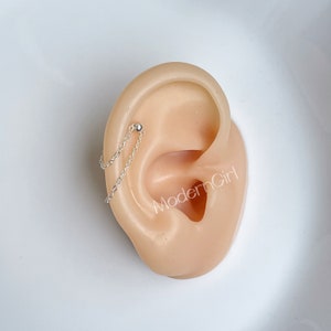 Cartilage Earrings,Helix Chain Earring,Chain Stud Earrings,Double Chain piercing Earrings,Hypoallergenic Earring, 925 Sterling Silver Earrin image 4