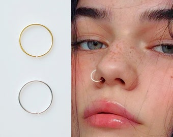 Schläfer Nasenringe, Gold Filled Endlose Hoops, handgemachte Hoop Ringe, Dicke 0,64mm (22 Gauge)