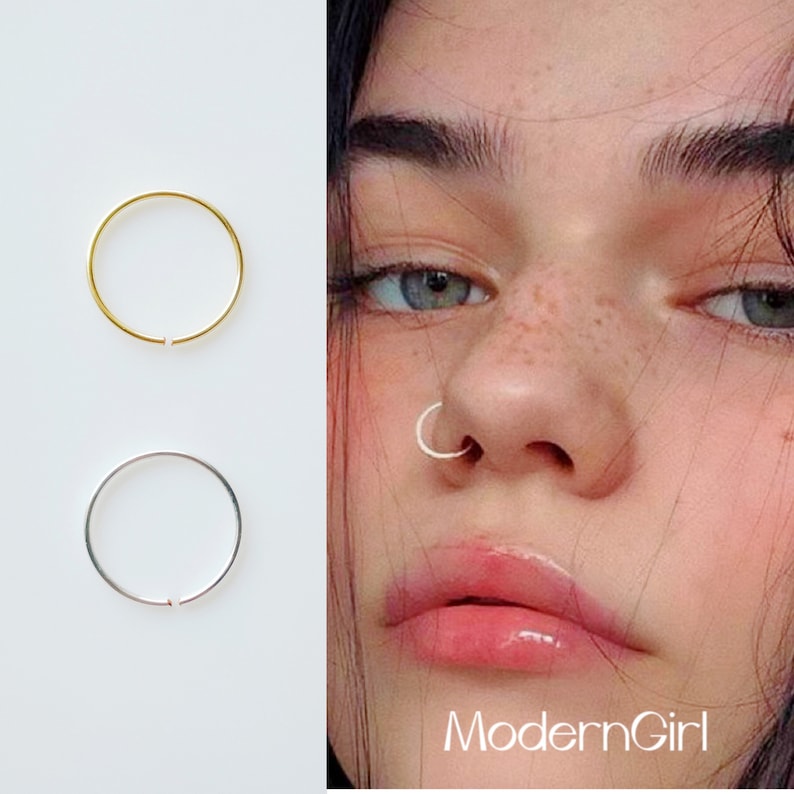 Sleeper Nose Rings,Gold Filled Endless Hoops, Handmade Hoop Rrings, Thickness 0.64mm 22 Gauge image 1