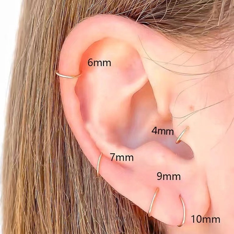 Cartilage Hoop Earrings,Small Hoops Earrings,Silver,Rose,Gold Filled,Thickness 0.64mm,Dainty Endless Hoop Earring image 2