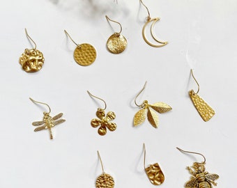 Small Metal Earrings,Shiny Golded Earrings,Metal Jewelry,Handmade Earrings