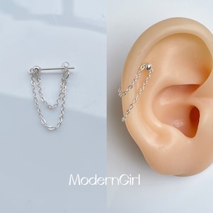 Cartilage Earrings,Helix Chain Earring,Chain Stud Earrings,Double Chain piercing Earrings,Hypoallergenic Earring, 925 Sterling Silver Earrin