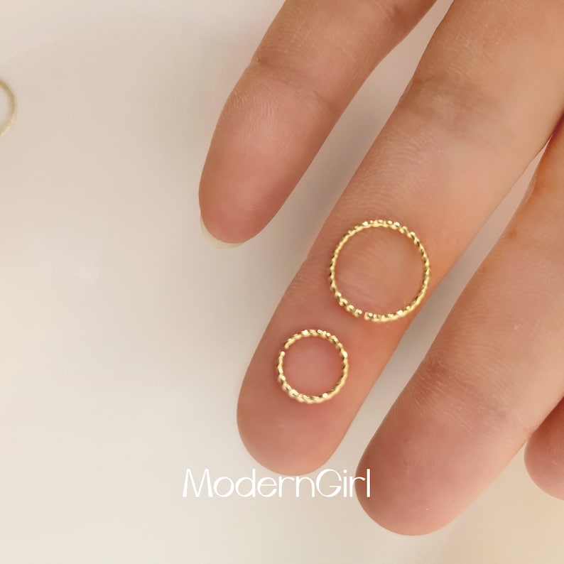 Thin Nose Piercing Hoop,Small Nose Ring,Gold Sterling Silver Nose Jewelry,Nose Piercing,Textured,Twisted,Thickness 0.64mm 22 Gauge image 5