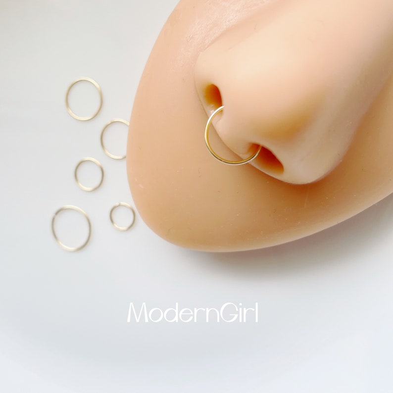 Sleeper Nose Rings,Gold Filled Endless Hoops, Handmade Hoop Rrings, Thickness 0.64mm 22 Gauge image 4