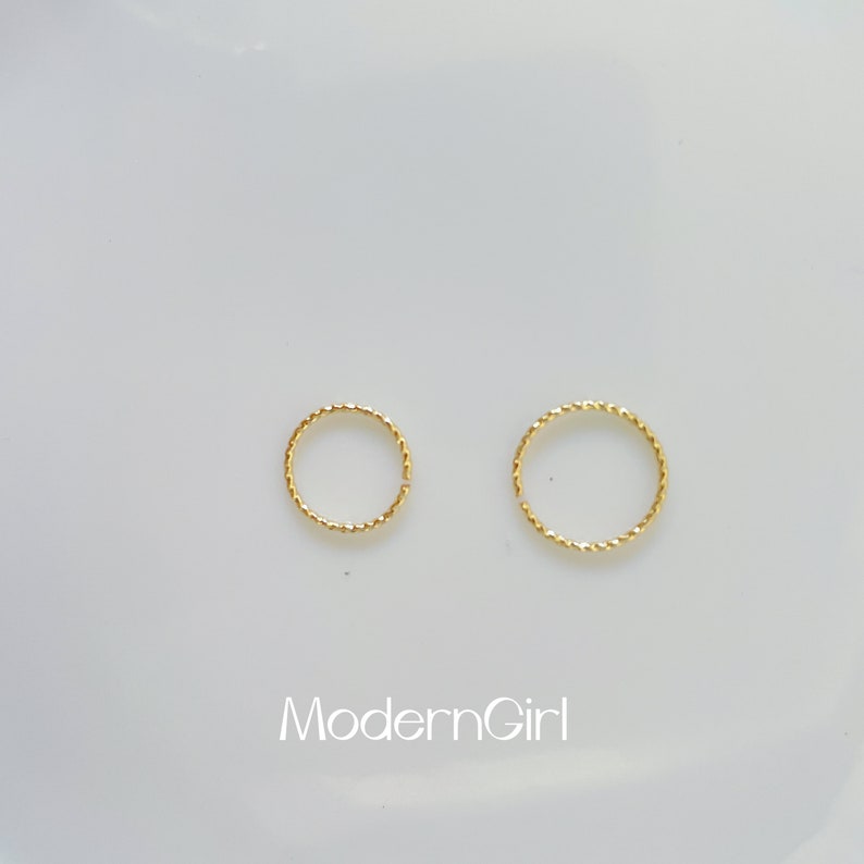 Thin Sterling Silver Gold Textured Hoop, Huggie Hoop Earring,Cartilage Piercing,Conch Piercing,Huggie Earrings,Thickness 0.64mm 22 Gauge image 7