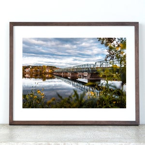 New Hope Lambertville Bridge Wall Photo, Delaware River Landscape, Autumn in Bucks County Pennsylvania, New Hope Print, Multiple Sizes Avail