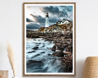 New England Lighthouse Wall Print, Portland Head Lighthouse, New England Photography, Beach House Wall Art, Multiple Sizes Available