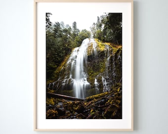 Moody Oregon Waterfall Print, Pacific Northwest Photography, Foggy Misty Forest Wall Photo, Multiple Sizes Available