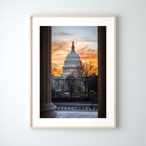 Sunset at the Capitol Print, Washington DC Photography, United States Capitol, Modern DC Wall Art, City Sunset, Multiple Sizes Available