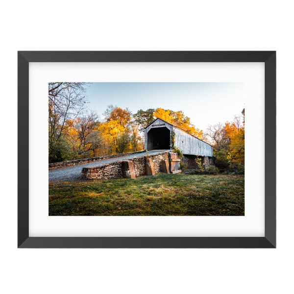 Schofield Ford Covered Bridge Wall Art, Rustic Farmhouse Wall Decor, Bucks County Wall Photo, Multiple Sizes Available