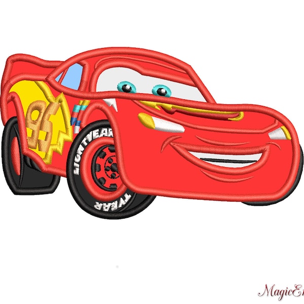 Lightning McQueen APPLIQUÉ Design Voitures fichier de conception de broderie, APPLIQUÉ de motif de broderie, broderie Machine, enfants