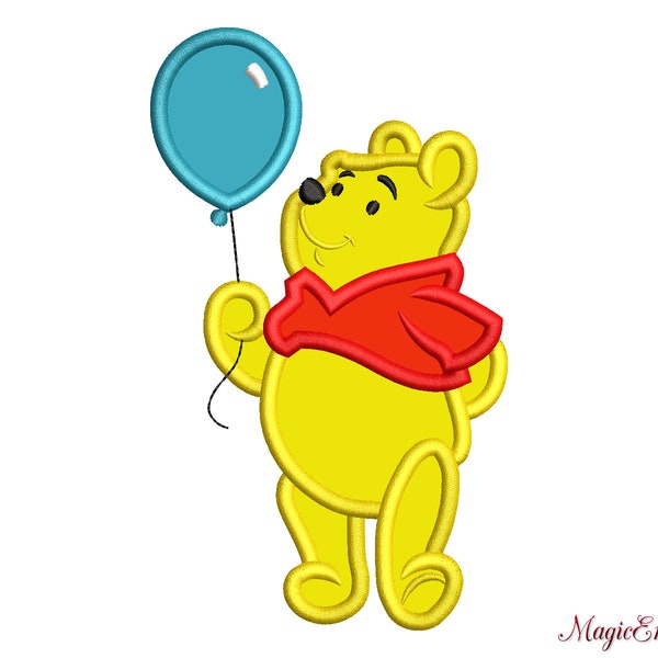 Winnie the Pooh APPLIQUE, Winnie Balloon APPLIQUE, Instant Download