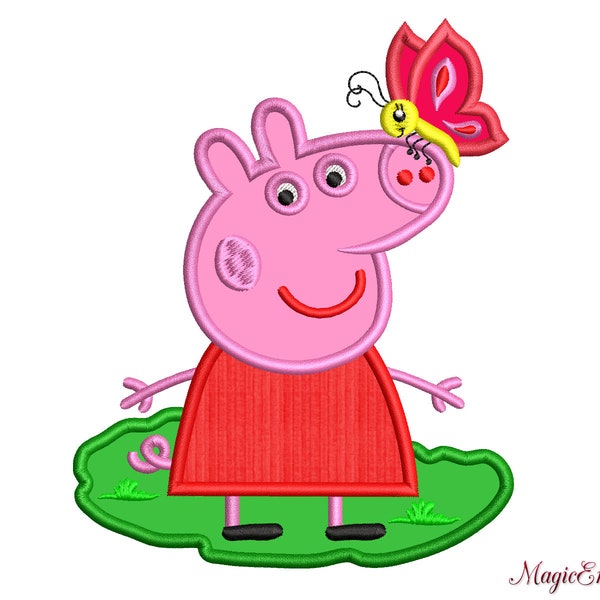 Peppa Pig APPLIQUE Design, Peppa Pig Butterfly Embroidery Design, APPLIQUE Embroidery Design, Machine Embroidery, Instant Download