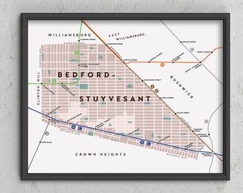 Bedford-Stuyvesant Neighborhood Map Print, Brooklyn, New York City