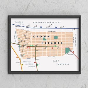 Crown Heights Neighborhood Map Print, Brooklyn, New York City
