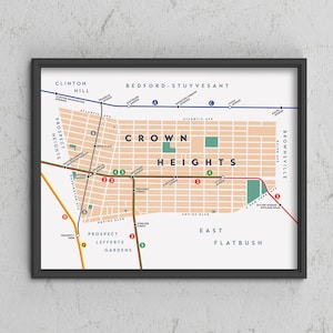 Crown Heights Neighborhood Map Print, Brooklyn, New York City