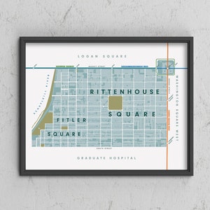 Rittenhouse Square / Fitler Square Neighborhood Map Print, Filadelfia, Pensilvania