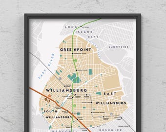 Williamsburg / Greenpoint / East Williamsburg Neighborhood Map, Brooklyn, New York