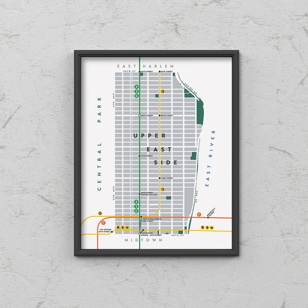 Upper East Side Neighborhood Map Print, Manhattan, New York City