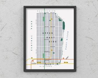 Upper East Side Neighborhood Map Print, Manhattan, New York City