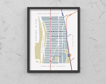 Hamilton Heights Neighborhood Map Print, Manhattan, New York City