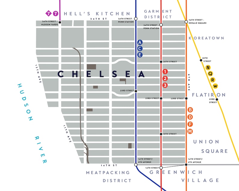 Chelsea Neighborhood Map Print, Manhattan, New York City - Etsy