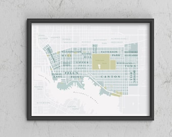 Canton / Fells Point / Butchers Hill / Highlandtown Area Neighborhood Map Print, Baltimore, Maryland