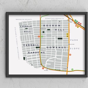 Boerum Hill / Cobble Hill / Carroll Gardens / Gowanus Nachbarschaft Karte Drucken, Brooklyn, New York City