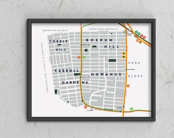 Boerum Hill / Cobble Hill / Carroll Gardens / Gowanus Neighborhood Map Print, Brooklyn, New York City
