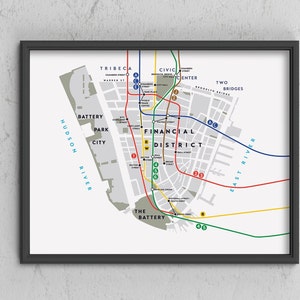 Lower Manhattan Neighborhood Map Print, Manhattan, New York City