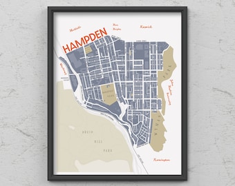 Hampden / Wyman Park Neighborhood Map Print, Baltimore, Maryland