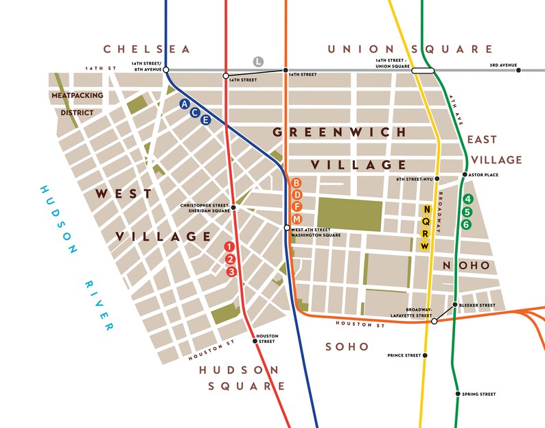 Greenwich Village / West Village Neighborhood Map Print, Manhattan, New