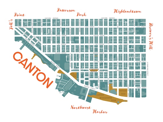 Map Of Canton Baltimore Canton Neighborhood Map Print Baltimore Maryland | Etsy