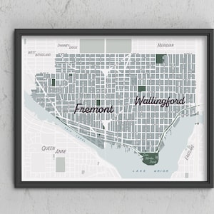 Fremont / Wallingford Stadtplan Druck, Seattle, Washington
