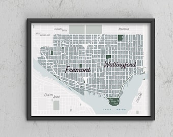Fremont / Wallingford Neighborhood Map Print, Seattle, Washington