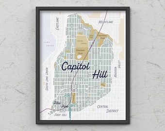 Capitol Hill / Pike-Pine Neighborhood Map Print, Seattle, Washington