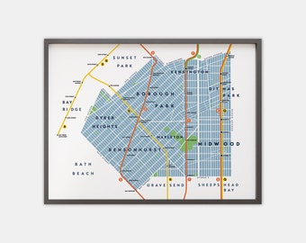 Brooklyn Neighborhoods Map Print: Borough Park, Bensonhurst, Dyker Heights